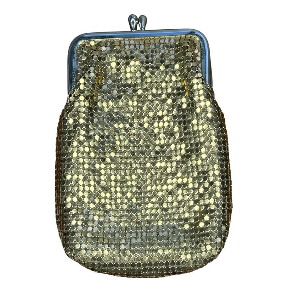 Vintage 60s Whiting & Davis gold-tone metal kiss clasp mesh coin cigarette purse - Picture 6 of 11
